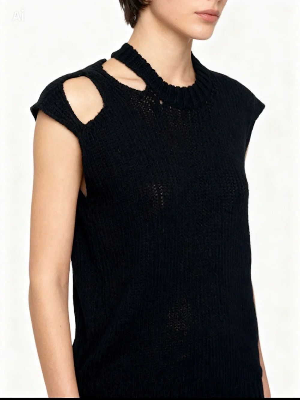 NWT R13 Sleeveless Ripped Neck Cashmere Sweater XS Black Distressed